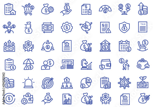 Financial crisis icon set. Editable line icons. Vector illustration.
