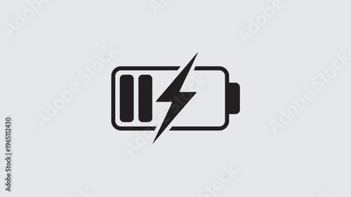 A black and white icon of a battery with a lightning bolt indicating power and energy