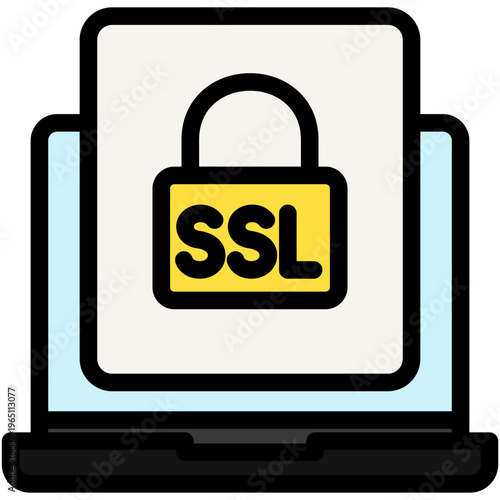 Certificate Lock Outline Color Icon. Mini Illustration For Modern Concept, Ui, Ux Web And App Development. Related To Cyber Security, Data Protection.