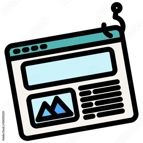 Phishing Outline Color Icon. Mini Illustration For Modern Concept, Ui, Ux Web And App Development. Related To Cyber Security, Data Protection.