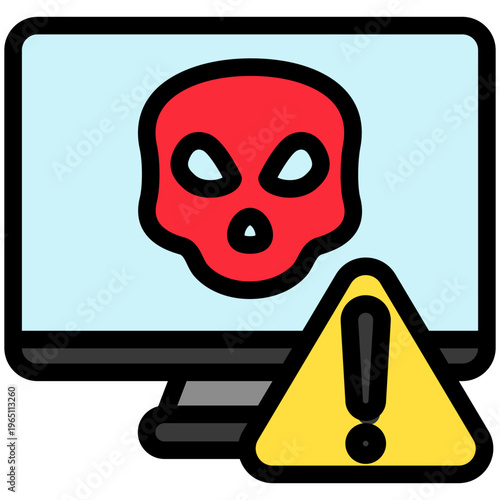 Ransomware Outline Color Icon. Mini Illustration For Modern Concept, Ui, Ux Web And App Development. Related To Cyber Security, Data Protection.