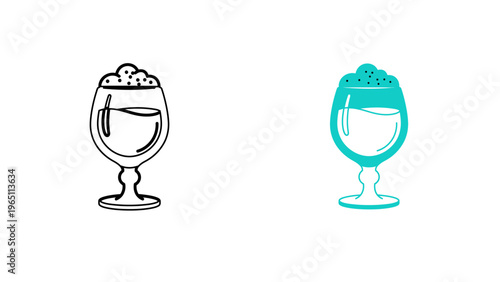 Hot Cocoa or Craft Beer Glass Icon  - Winter Drink Vector Line Art and Flat Illustration