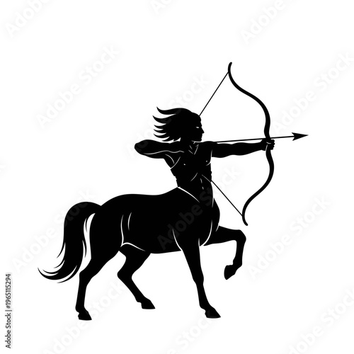 Mythical Silhouette of a Centaur Drawing a Bow and Arrow Fantasy Archer Concept