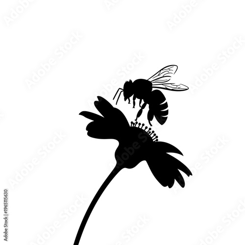 Nature Silhouette of a Honey Bee Hovering Over a Blooming Flower Pollination Theme