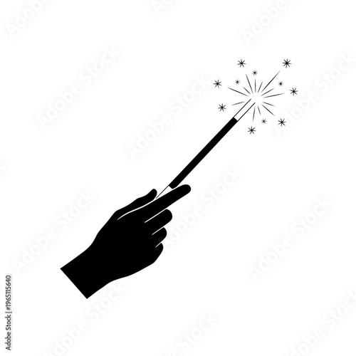 Magical Silhouette of a Hand Waving a Wand with Sparks Fantasy Spell Concept