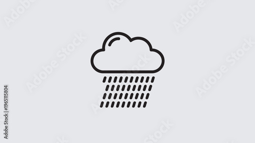 A simple yet effective weather icon showcasing a fluffy cloud with multiple lines of rain falling beneath it, representing precipitation, meteorology, and the natural water cycle.
