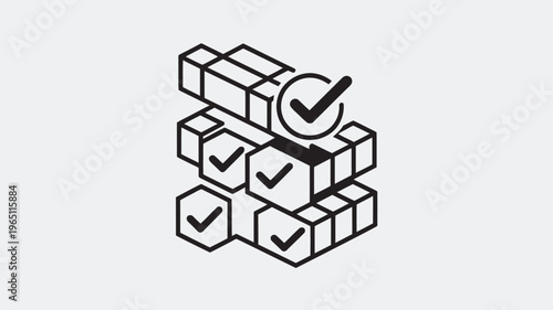 A stack of boxes with checkmarks on them, symbolizing verification and approval
