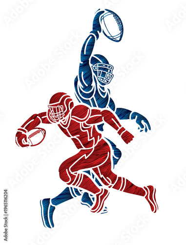 American Football Team Mix Action Cartoon Sport Graphic Vector