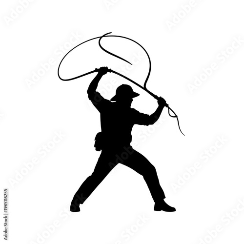Action Silhouette of an Explorer Aggressively Cracking a Leather Whip Hero Theme