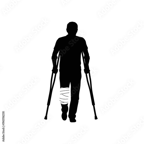 Medical Silhouette of an Injured Person Walking with Underarm Crutches Recovery