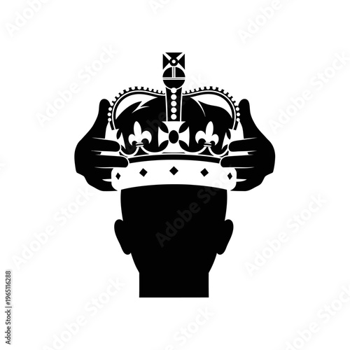 Conceptual Silhouette of Two Hands Placing a Royal Crown on a Head Coronation Theme