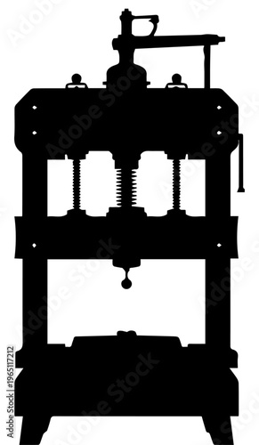 Vintage Printing Press Silhouette Vector Illustration of an Antique Manual Screw Press Machine