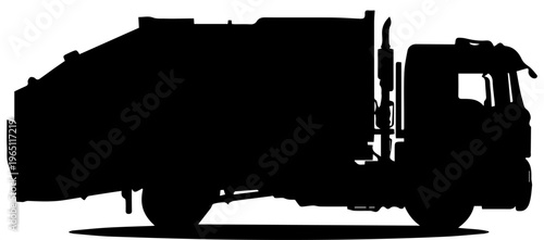 Garbage Truck Silhouette Vector Illustration Isolated on White