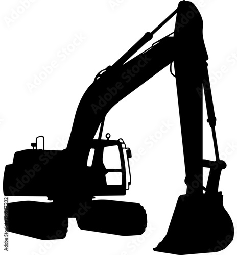 Silhouette of heavy duty construction excavator machine on white background