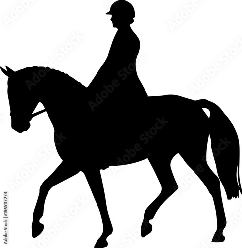 Silhouette of an Equestrian Rider and Horse Performing Dressage Black Vector Illustration