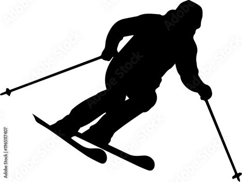 Black Silhouette of a Downhill Skier Vector Illustration Isolated on White Background