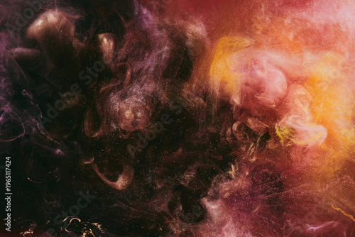 Luxurious abstract dark background. Explosive colors wallpaper, outer space pattern. Dynamic paint backdrop.