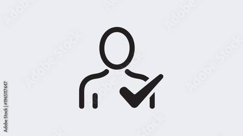 A simple black icon of a person with a checkmark on a light gray background
