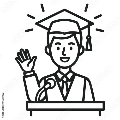 Student's Speech at Graduation: An illustrated scene of a graduating student delivering a speech, radiating confidence and intellectual accomplishment from the podium.