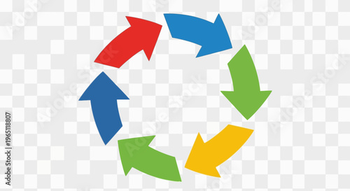 Circular arrows in red blue green and yellow on white background.