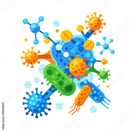 Microbiology and Medical Science Virus and Bacteria Illustration