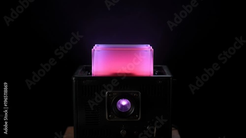 Retro projector with glowing light in darkness
