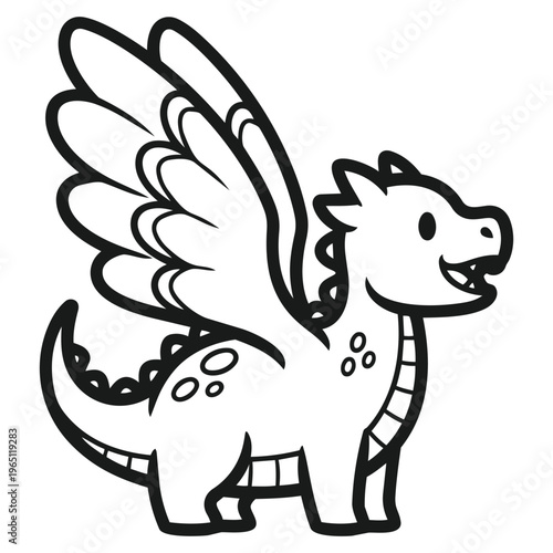 Magical Dragon: A charming illustration of a whimsical dragon with cheerful smile, ready for adventures in a world of fantasy.