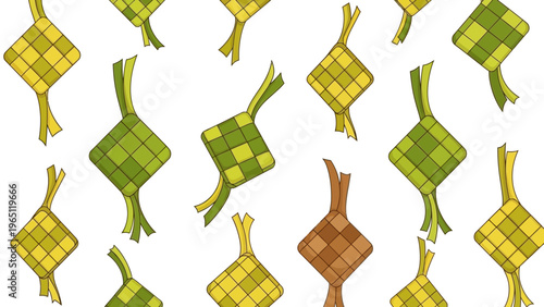 Colorful Ketupat Illustrations: Traditional Indonesian Rice Cake Decorations.