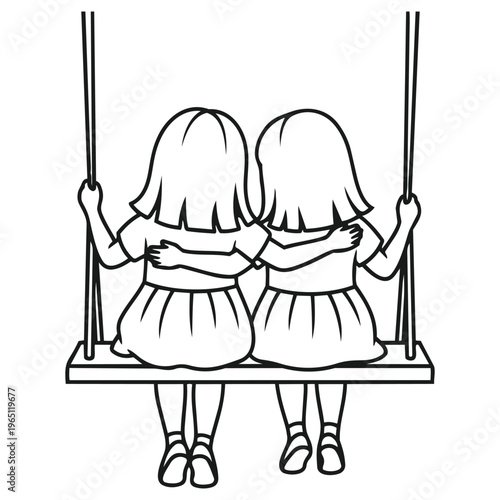 Best Friends Forever: Two girls, seen from behind, sit embracing each other on a swing, symbolizing the unbreakable bond of friendship and shared joy.