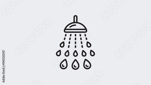 A simple black line icon of a shower head with water droplets on a white background