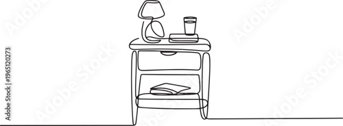 interior of the bedside table. Room table top. A cozy bedside tables. Place by the bed for things. Home cozy furniture. one line art icon drawing vector