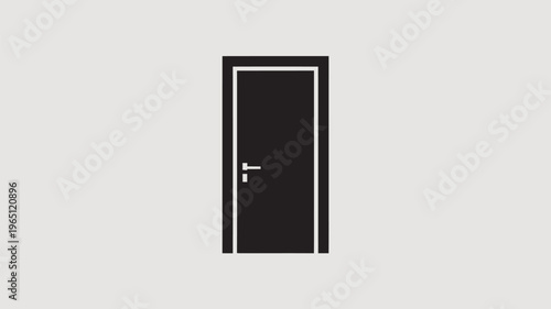 A simple black door with a silver handle on a beige background