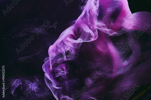 Abstract colorful purple pink black background. Moving flow of paints, fluid liquid art, space sky