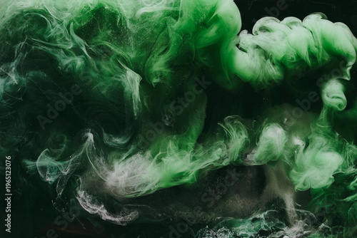Abstract green background. Moving smoke flow, fluid liquid art.