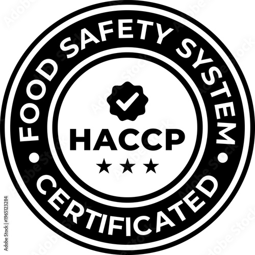 HACCP certified food safety system badge a flat black and white vector illustration for quality assurance and industry compliance