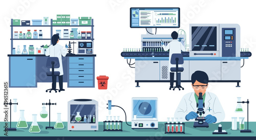 Modern Laboratory Research and Development with Scientists and Equipment