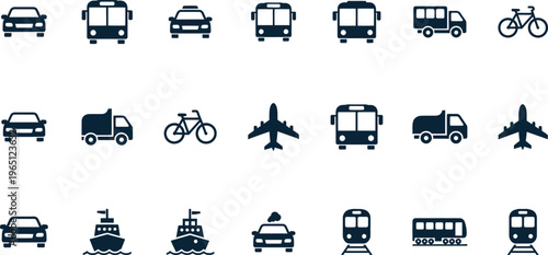 Transportation modes and vehicles icon set