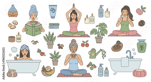 Self-Care Routine: Yoga, Bath, Reading, Skincare, Relaxation, Home Spa, Wellness