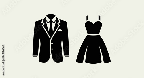 Minimalist formal outfit icons in black silhouette style.