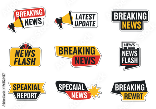 Collection of Breaking News, Latest Update, and Special Report banners for broadcasting and media