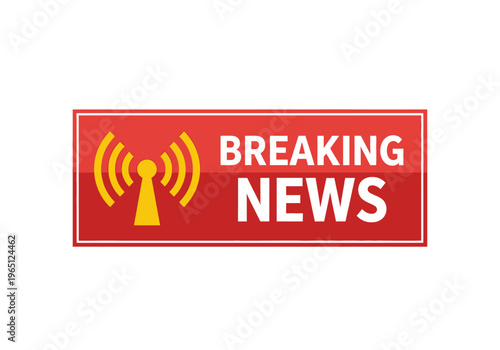 Breaking News Banner with Radio Tower Icon - Red and Yellow Alert Notification
