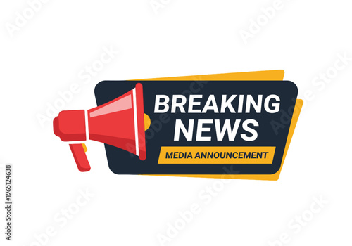Breaking News Alert Official Media Announcement Graphic with Megaphone Illustration for Urgent Updates