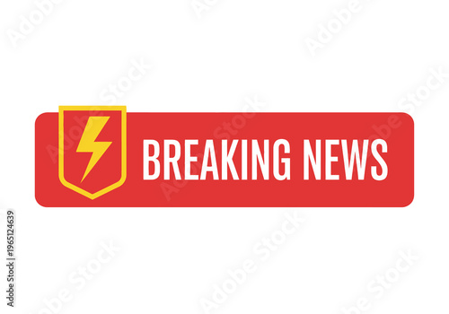 Breaking News Alert Graphic with Lightning Bolt Icon and Red Banner