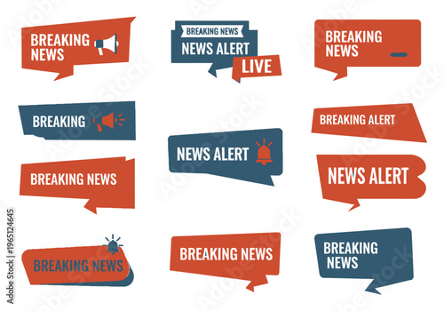 Set of modern news alert and breaking news notification banners for communication and information dissemination