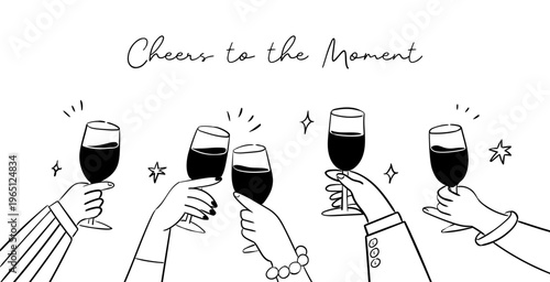 와인 건배 라인아트 일러스트