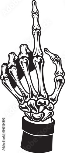 Middle finger skeleton gesture vector illustration, hand bones showing an offensive sign, human anatomy art.