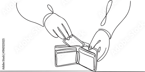 Minimalist Line Art Empty Wallet – Financial Problem, Money Loss and Economic Crisis Concept
