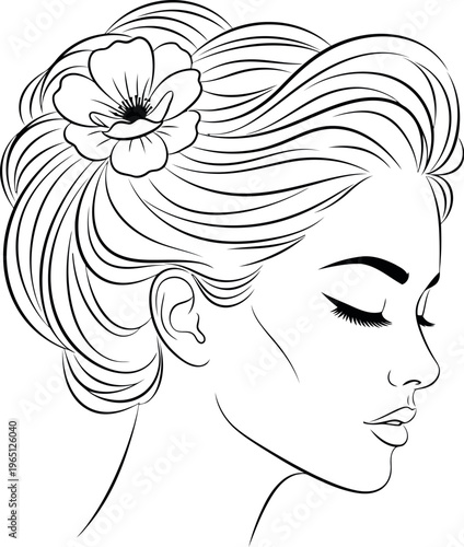 Elegant woman s profile sketch with flower in hair