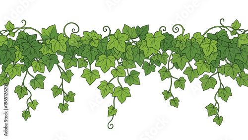 Lush green ivy leaf border with intertwining vines and detailed foliage creating a natural decorative frame element.