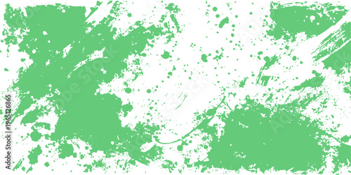Abstract green grunge background featuring a watercolor texture with ink splatters and a vector paint spray design on dirty paper
